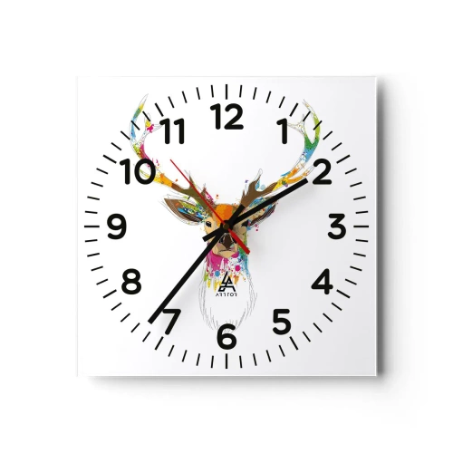 Orologio da parete - Orologio in Vetro - Mite cerbiatto immerso nel colore - 30x30 cm