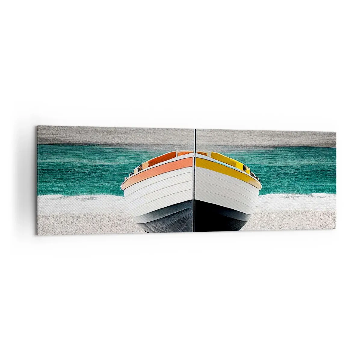 Quadro su tela - Stampe su Tela - Una barca sulla spiaggia con un mare turchese sullo sfondo - 160x50cm - Al suo posto - Decorazione murale moderna per soggiorno e camera da letto ARTTOR