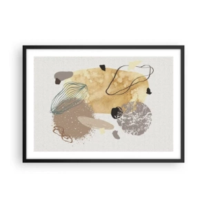 Poster in cornice nera - Una composizione di forme astratte nei toni del beige e del giallo. - 70x50cm - Schizzologia applicata - Decorazione murale moderna per soggiorno e camera da letto ARTTOR