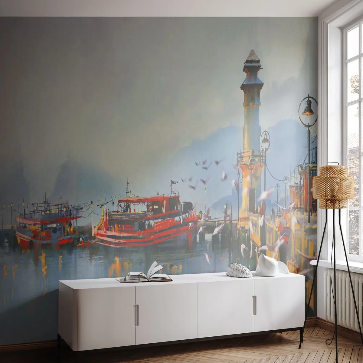 Fotomurali Premium Sand - Alla fine del mondo - Paesaggio, Porto, Faro - 300x210 cm