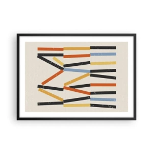 Poster in cornice nera - Composizione astratta con rettangoli colorati e neri disposti orizzontalmente - 70x50cm - Composizione orizzontale - Decorazione murale moderna per soggiorno e camera da letto ARTTOR