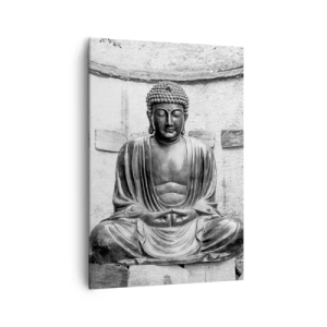 Quadro su tela - Stampe su Tela - Statua del Buddha in bianco e nero in posa meditativa - 70x100cm - Alla fonte della pace - Decorazione murale moderna per soggiorno e camera da letto ARTTOR