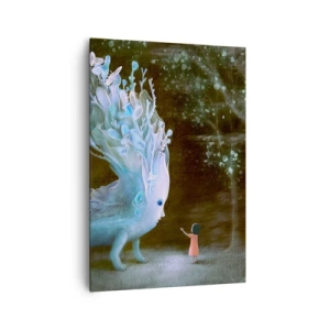 Quadro su tela - Stampe su Tela - La figura di una ragazza di fronte a una creatura fantastica - 70x100cm - Incontro fantastico - Decorazione murale moderna per soggiorno e camera da letto ARTTOR