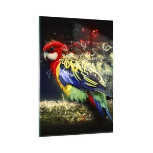 Quadro su vetro - Un pappagallo dai colori vivaci su uno sfondo di effetti di luce - 80x120cm - Messaggero di luce - Decorazione murale moderna per soggiorno e camera da letto ARTTOR