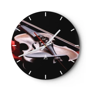 Orologio da parete - Orologio in Vetro - Violino su sfondo nero con accento rosso - 30x30cm - La musica dei sentimenti - Decorazione murale moderna per soggiorno, cucina e camera da letto ARTTOR