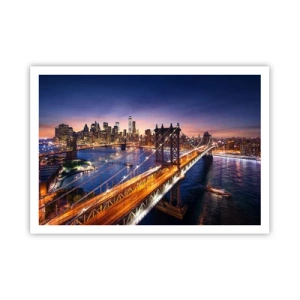 Poster - Il ponte e il panorama della città al tramonto - 100x70cm - Il ponte luminoso fino al cuore della città - Decorazione murale moderna per soggiorno e camera da letto ARTTOR