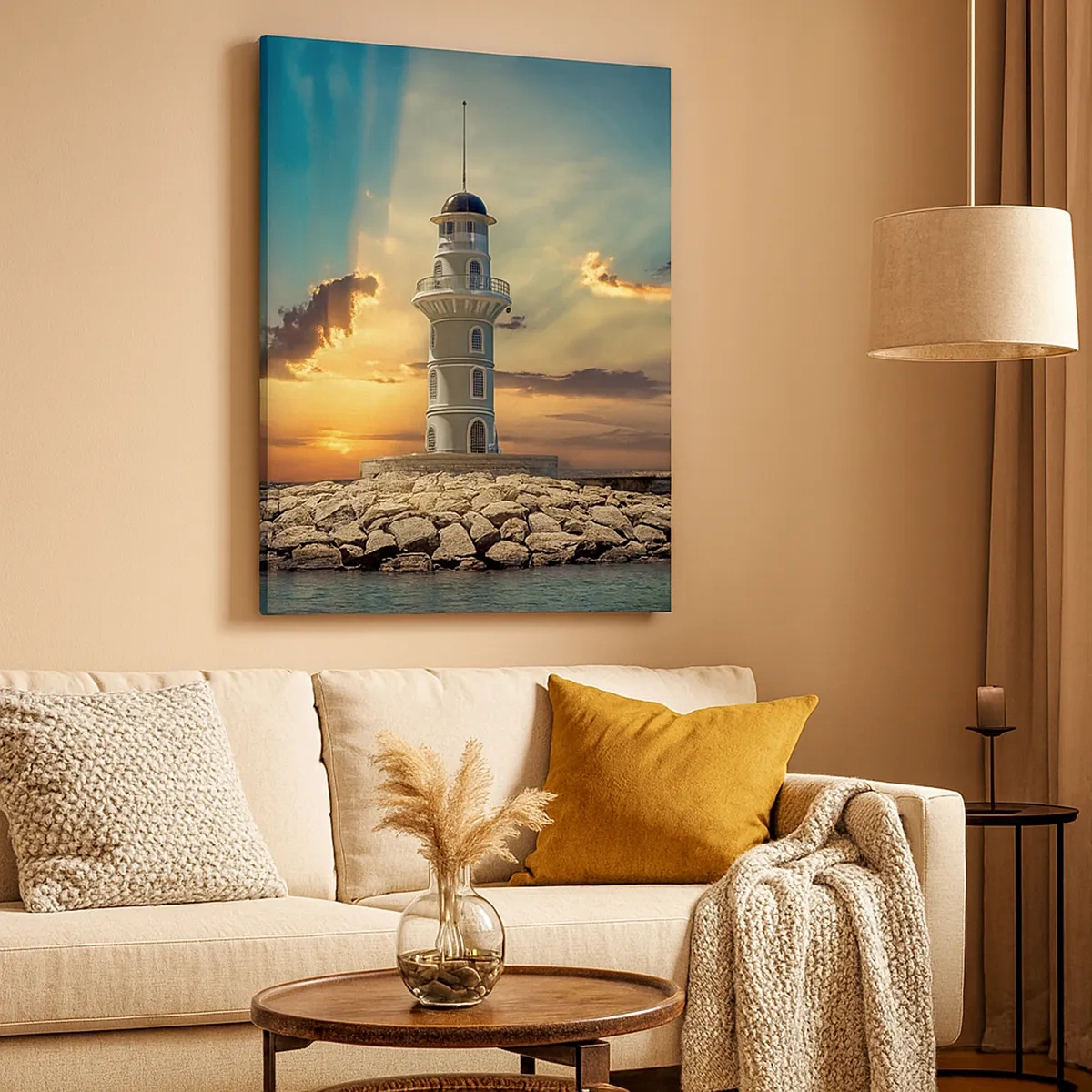 Quadro su tela - Stampe su Tela - Un faro al tramonto contro il cielo - 50x70cm - Luce - Bontà - Bellezza - Decorazione murale moderna per soggiorno e camera da letto ARTTOR