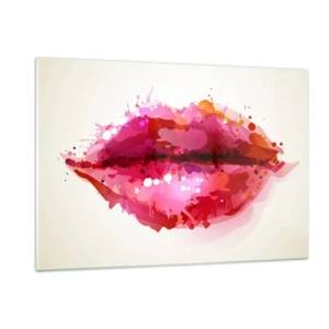 Quadro su vetro - Labbra astratte in colori vivaci - 120x80cm - Sfumatura rossastra di rosso - Decorazione murale moderna per soggiorno e camera da letto ARTTOR