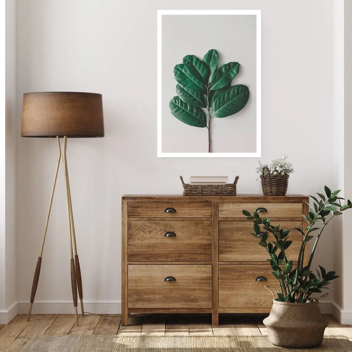 Poster - Un ramo con foglie verde scuro su uno sfondo chiaro - 50x70cm - Il disegno della natura stessa - Decorazione murale moderna per soggiorno e camera da letto ARTTOR