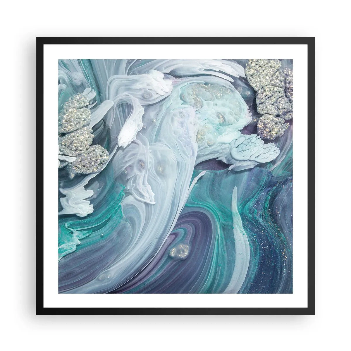 Poster in cornice nera - Correnti di blu - 60x60 cm