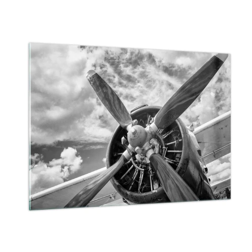 Quadro su vetro - Primo piano dell'elica di un aereo in bianco e nero. - 100x70cm - Il dominatore dell'aria - Decorazione murale moderna per soggiorno e camera da letto ARTTOR