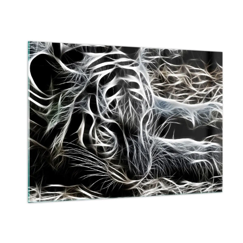 Quadro su vetro - Tigre astratta in linee luminose su sfondo nero - 100x70cm - Studio di leggerezza felina - Decorazione murale moderna per soggiorno e camera da letto ARTTOR