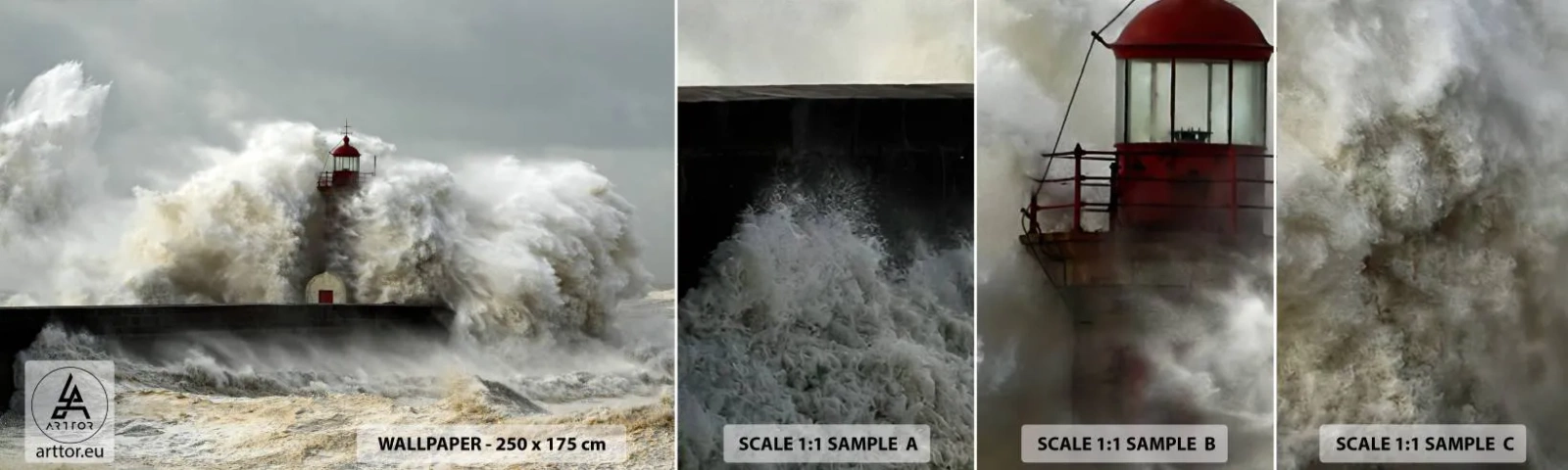Campione Di Fotomurale Standard Eco - L'ira dell'oceano - Paesaggio, Faro, Tempesta - 100x30 cm