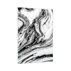 Quadro su vetro - Un motivo astratto nelle tonalità del bianco e del nero che ricorda le onde. - 50x70cm - All'inizio vi era il caos - Decorazione murale moderna per soggiorno e camera da letto ARTTOR