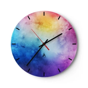 Orologio da parete - Orologio in Vetro - Una sfumatura colorata dominata dal blu, dal viola e dal giallo. - 30x30cm - Quasi al settimo cielo - Decorazione murale moderna per soggiorno, cucina e camera da letto ARTTOR