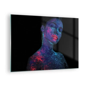 Quadro su vetro - Ritratto di una donna con body painting fluorescente - 70x50cm - Nella polvere di stelle - Decorazione murale moderna per soggiorno e camera da letto ARTTOR