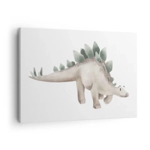 Quadro su tela - Stampe su Tela - Un simpatico dinosauro dai colori pastello - 70x50cm - Sono vostro amico - Decorazione murale moderna per soggiorno e camera da letto ARTTOR