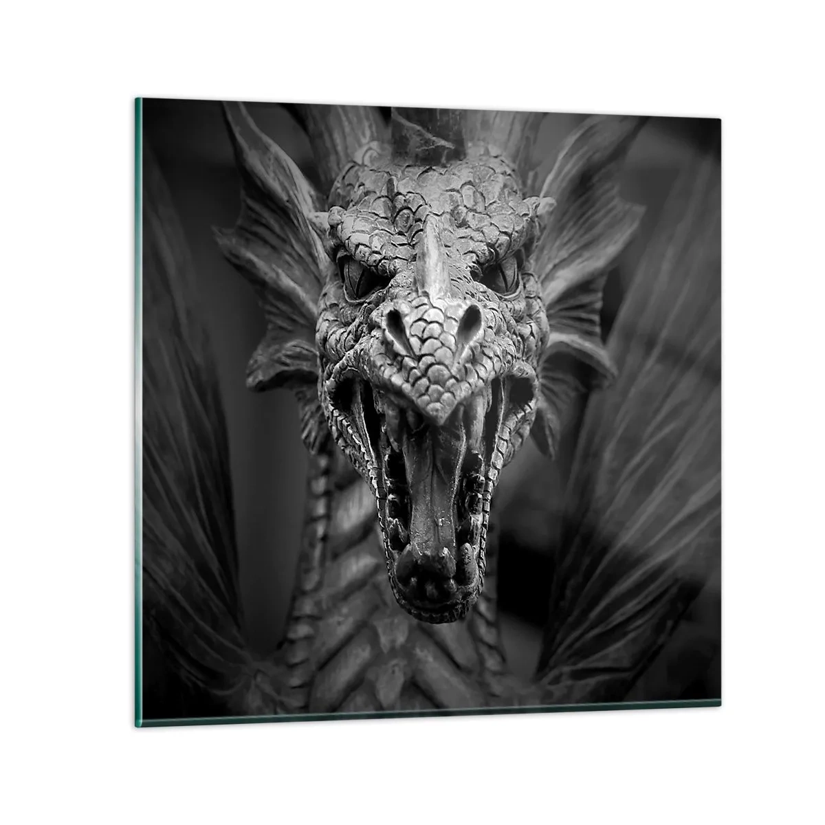 Quadro su vetro - Drago favoloso in grigio - 70x70 cm