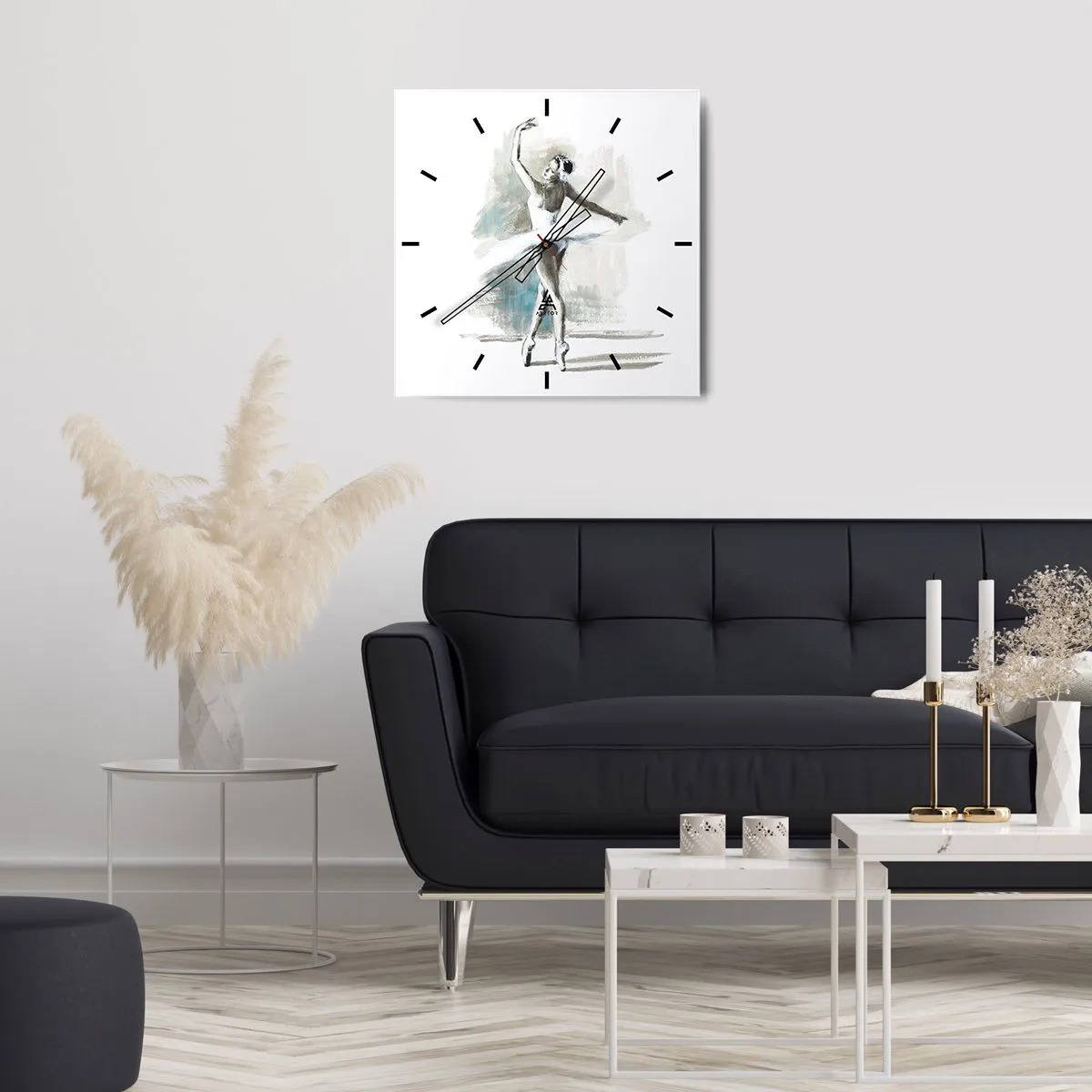 Orologio da parete - Orologio in Vetro - Una ballerina in posa da balletto su uno sfondo dai delicati toni acquerellati. - 30x30cm - Tramutata in un cigno - Decorazione murale moderna per soggiorno e camera da letto ARTTOR