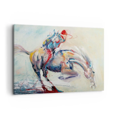 Quadro su tela - Stampe su Tela - Un'immagine dinamica di un cavallo in stile artistico astratto. - 100x70cm - Tieniti, voliamo - Decorazione murale moderna per soggiorno e camera da letto ARTTOR