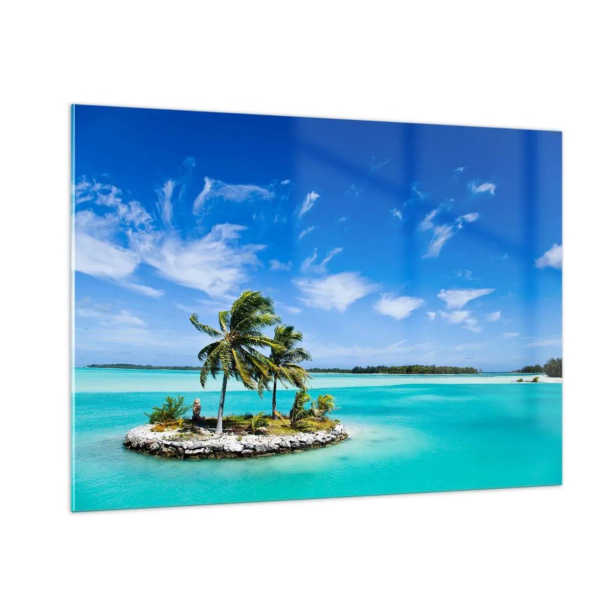 Quadro su vetro - Un'isola tropicale sullo sfondo di un oceano turchese - 100x70cm - Paradiso in terra - Decorazione murale moderna per soggiorno e camera da letto ARTTOR