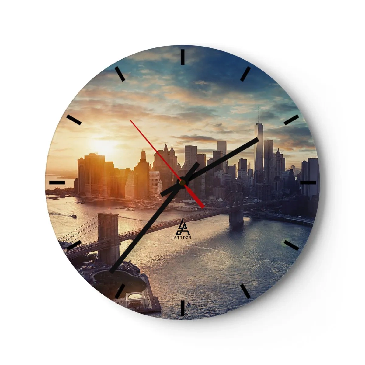 Orologio da parete - Orologio in Vetro - Panorama della città al tramonto con un ponte e un fiume sullo sfondo - 30x30cm - Il monumento alla cultura dell'occidente - Decorazione murale moderna per soggiorno, cucina e camera da letto ARTTOR