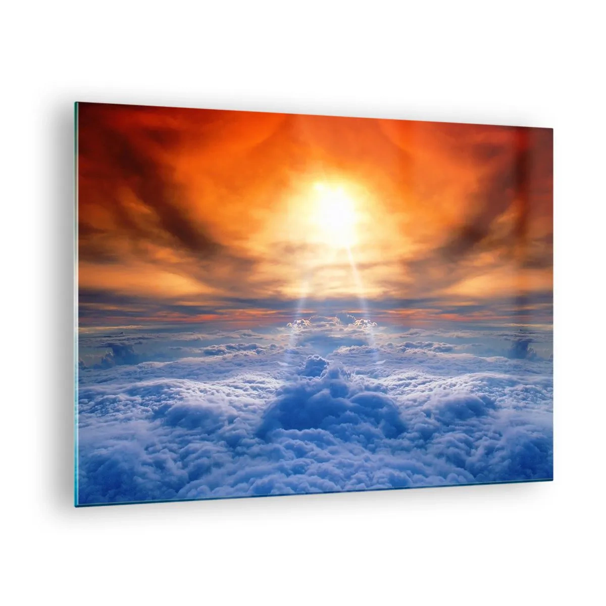 Quadro su vetro - Nuvole illuminate dai raggi del sole al tramonto - 70x50cm - Paesaggio mistico - Decorazione murale moderna per soggiorno e camera da letto ARTTOR