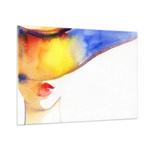 Quadro su vetro - Ritratto di una donna in un'astrazione colorata ad acquerello - 100x70cm - Ritratto di donna - Decorazione murale moderna per soggiorno e camera da letto ARTTOR