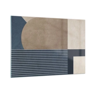 Quadro su vetro - Una forma minimalista con un cerchio e linee in beige - 100x70cm - Composizione di semplicità e rotondità - Decorazione murale moderna per soggiorno e camera da letto ARTTOR