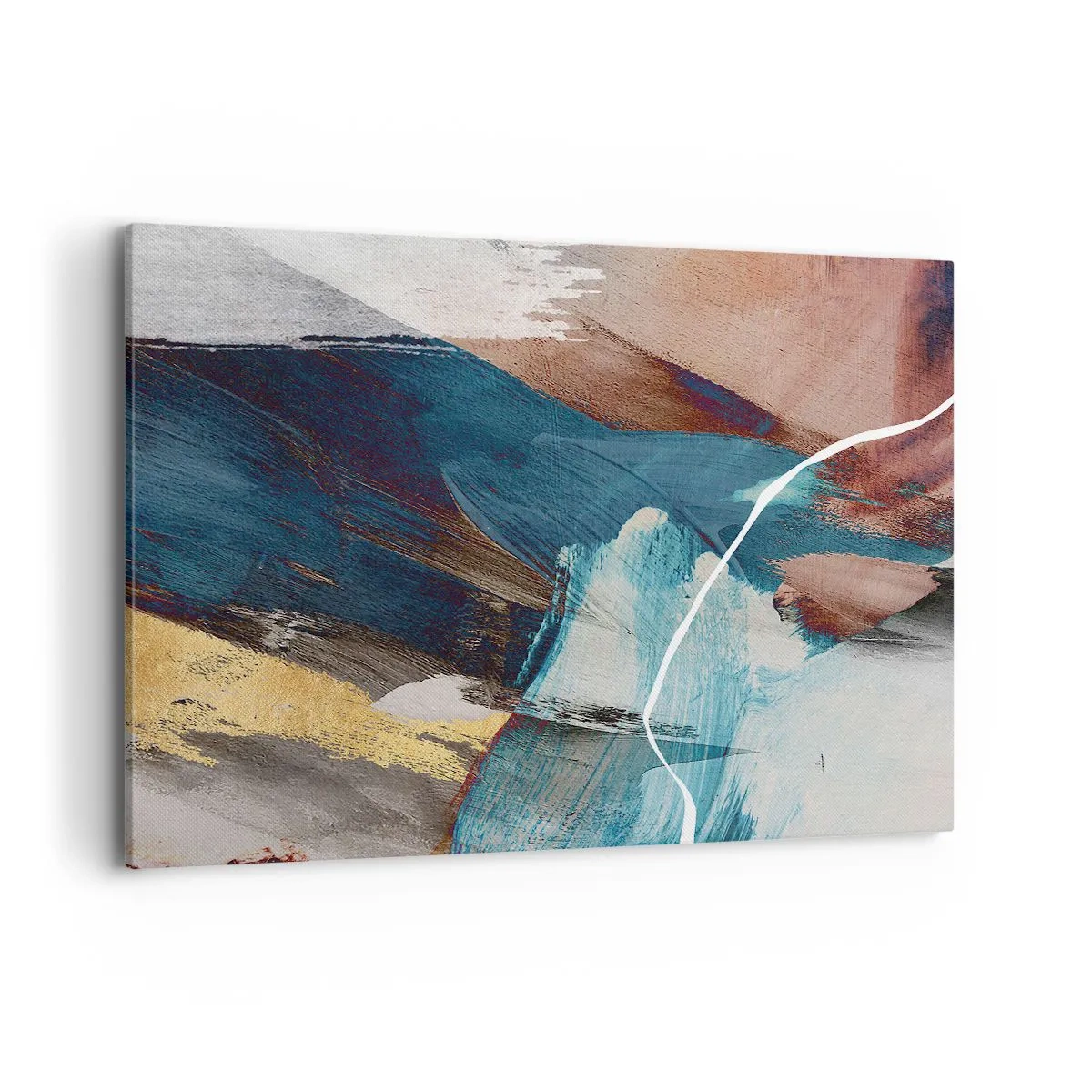 Quadro su tela - Stampe su Tela - Pennellate astratte nei toni del blu e dell'oro - 120x80cm - Con forza ed energia - Decorazione murale moderna per soggiorno e camera da letto ARTTOR