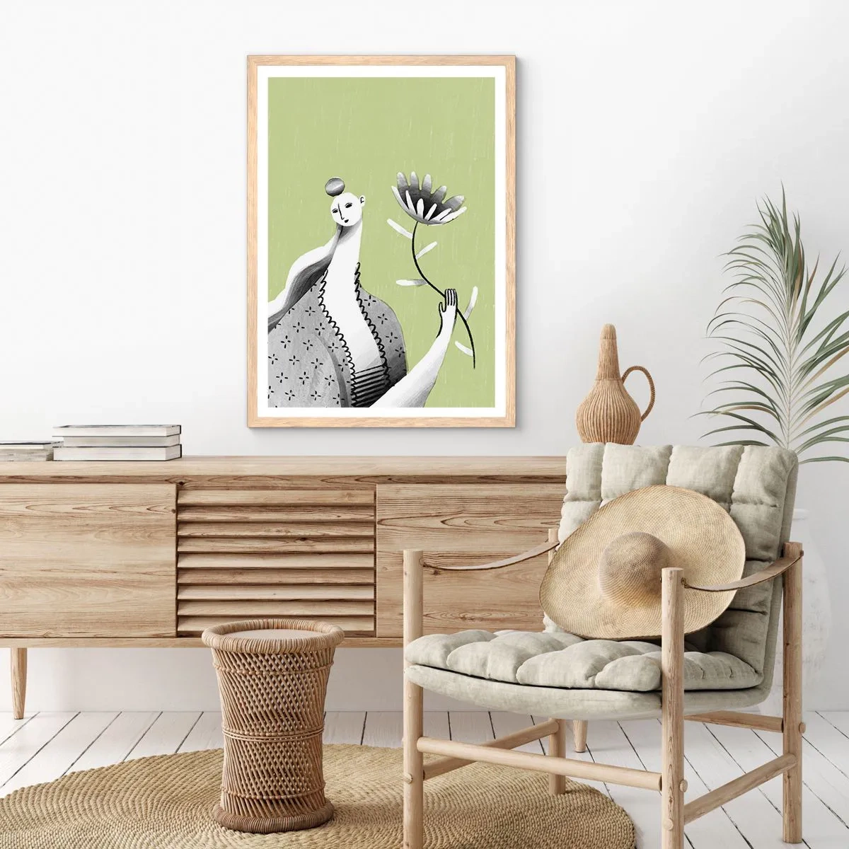 Poster in cornice rovere chiaro - Ritratto modernista: tenendo un fiore - 30x40 cm