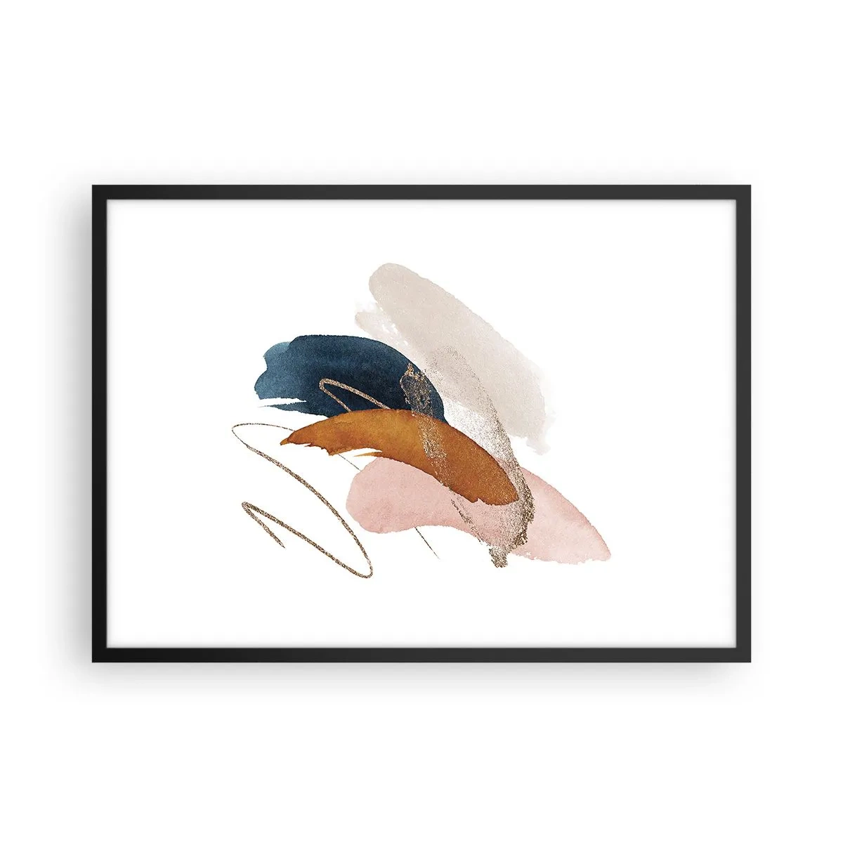 Poster in cornice nera - Tratti astratti in colori pastello con accenti dorati - 70x50cm - Composizione alata - Decorazione murale moderna per soggiorno e camera da letto ARTTOR