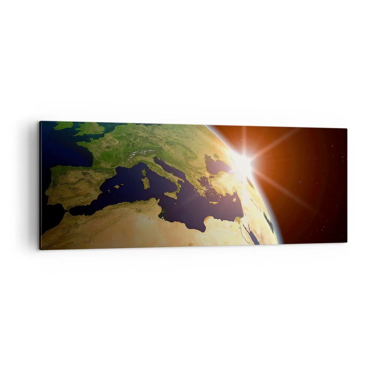 Quadro su tela - Stampe su Tela - Vista della Terra dallo spazio con i raggi del sole all'orizzonte - 140x50cm - Il sorgere del sole - Decorazione murale moderna per soggiorno e camera da letto ARTTOR