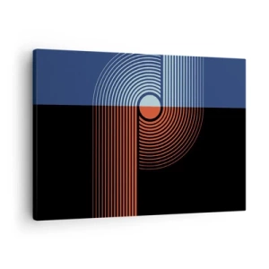Quadro su tela - Stampe su Tela - Astrazione geometrica con linee blu navy e arancione. - 70x50cm - Nell'abbraccio geometrico - Decorazione murale moderna per soggiorno e camera da letto ARTTOR