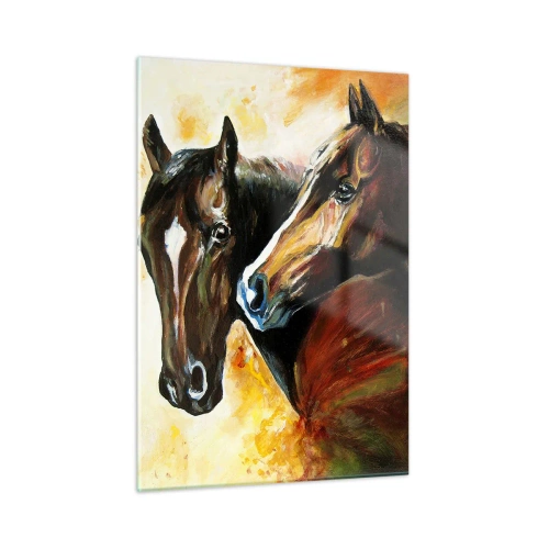 Quadro su vetro - Due cavalli in una composizione artistica e dinamica - 50x70cm - Due volte più grazia - Decorazione murale moderna per soggiorno e camera da letto ARTTOR