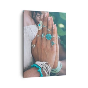 Quadro su tela - Stampe su Tela - Mani decorate con gioielli boho - 50x70cm - Benvenuto al centro dell'essere - Decorazione murale moderna per soggiorno e camera da letto ARTTOR