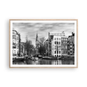 Poster in cornice rovere chiaro - Atmosfera di Amsterdam - 100x70 cm