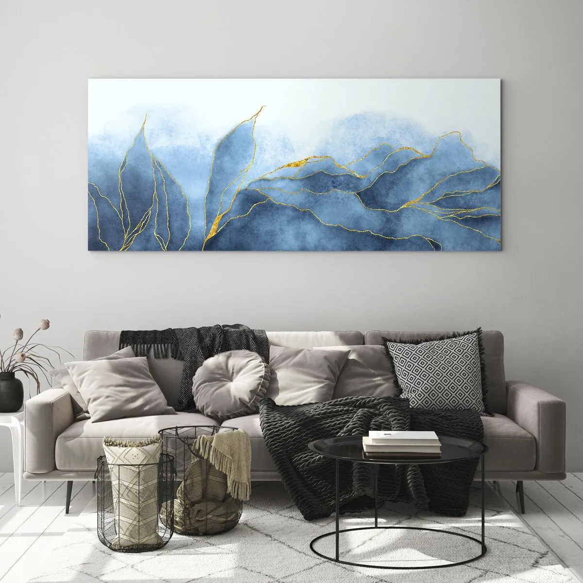 Quadro su vetro - Blu nell'oro - 100x40 cm
