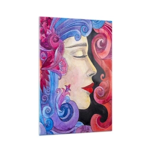 Quadro su vetro - Profilo colorato di una donna in stile artistico - 70x100cm - L'Art Nouveau è sempre viva - Decorazione murale moderna per soggiorno e camera da letto ARTTOR
