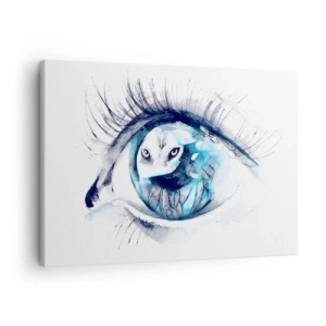 Quadro su tela - Stampe su Tela - Un occhio con l'immagine di un gufo in tonalità di blu acquerellate - 70x50cm - Faccia a faccia con la natura selvaggia - Decorazione murale moderna per soggiorno e camera da letto ARTTOR