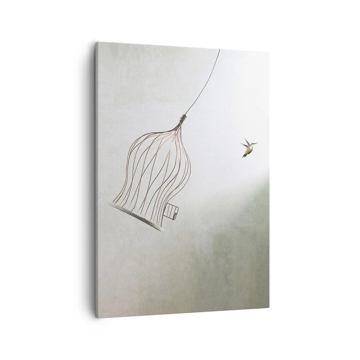 Quadro su tela - Stampe su Tela - Un uccello liberato da una gabbia sullo sfondo di un cielo luminoso - 50x70cm - Nel proprio elemento - Decorazione murale moderna per soggiorno e camera da letto ARTTOR