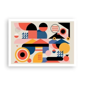 Poster - Forme geometriche colorate in stile retrò - 100x70cm - Composizione: divertiti - Decorazione murale moderna per soggiorno e camera da letto ARTTOR