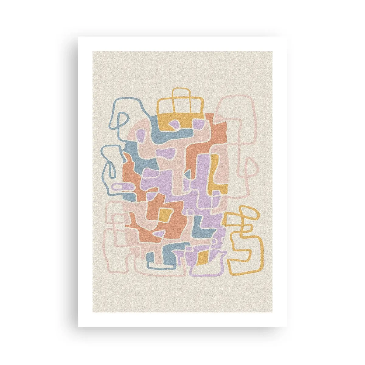 Poster - Astrazione colorata con linee irregolari su uno sfondo chiaro - 50x70cm - Labirinto: avventura gioiosa - Decorazione murale moderna per soggiorno e camera da letto ARTTOR