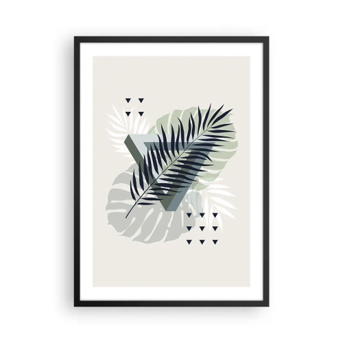 Poster in cornice nera - Foglie tropicali astratte su uno sfondo chiaro - 50x70cm - Natura e geometria: due ordini? - Decorazione murale moderna per soggiorno e camera da letto ARTTOR