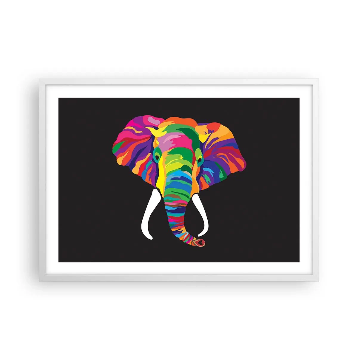 Poster in cornice bianca - L'elefante che faceva il bagno nell'arcobaleno - 70x50 cm