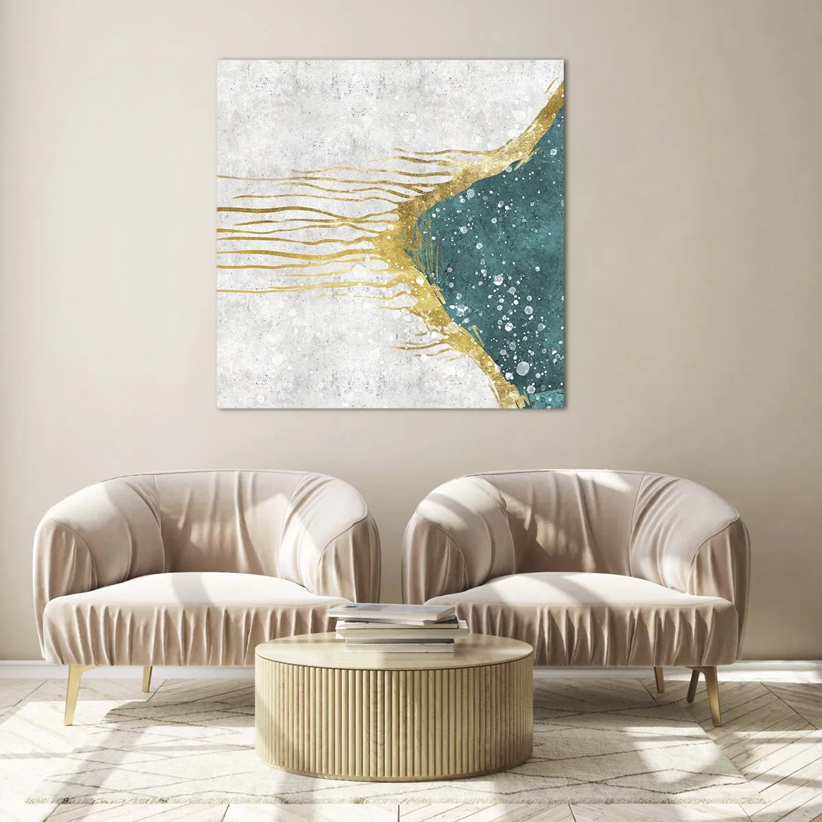 Quadro su vetro - Flusso dorato - 30x30 cm