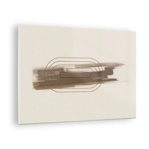 Quadro su vetro - Astrazione nei toni del marrone con un motivo minimalista - 70x50cm - Un soffio di grigio - Decorazione murale moderna per soggiorno e camera da letto ARTTOR