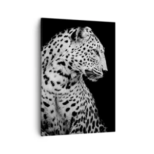 Quadro su tela - Stampe su Tela - Immagine in bianco e nero di un leopardo su sfondo nero - 50x70cm - Profilo destro perfetto! - Decorazione murale moderna per soggiorno e camera da letto ARTTOR