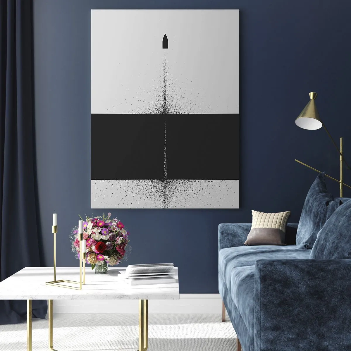 Quadro su vetro - Una composizione astratta in bianco e nero con una linea dinamica - 50x70cm - Dritto allo scopo - Decorazione murale moderna per soggiorno e camera da letto ARTTOR