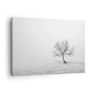 Quadro su tela - Stampe su Tela - Un albero solitario nella nebbia invernale in un campo vuoto - 70x50cm - Contro il nulla - Decorazione murale moderna per soggiorno e camera da letto ARTTOR